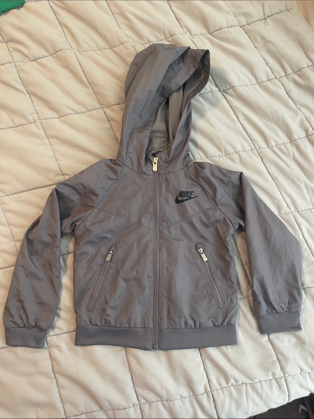 Kids (3T) Nike Gray Hooded Windbreaker with Zip Pockets